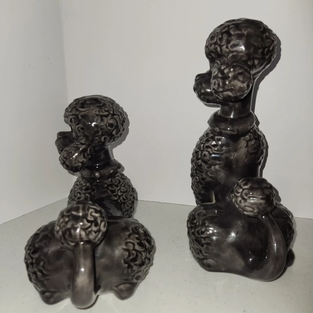 Vintage Mid Century Modern Gray Ceramic Shelf Poodles Dog Decor Signed Reiber